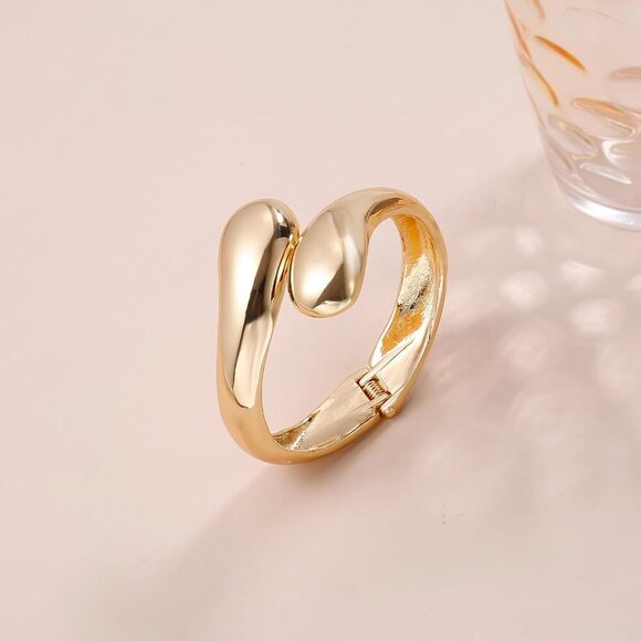 Chunky Gold Cuff Bangle Bracelets For Women Statement Minimalist Thick Gold Hing - Picture 5 of 6